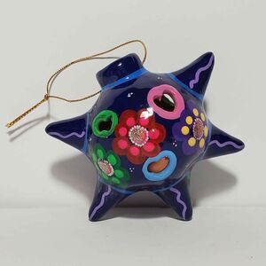 Mexican Folk Art Pottery Ornament Blue Floral